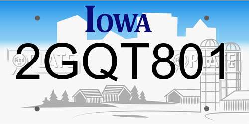 2GQT801 Iowa License Plate