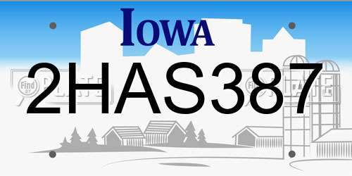 2HAS387 Iowa License Plate