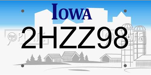 2HZZ98 Iowa License Plate