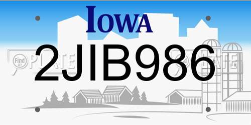 2JIB986 Iowa License Plate