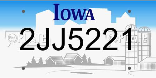 2JJ5221 Iowa License Plate