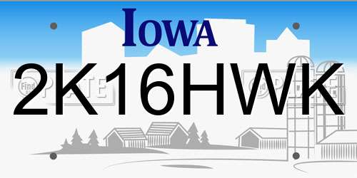 2K16HWK Iowa License Plate