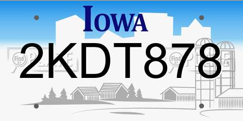 2KDT878 Iowa License Plate