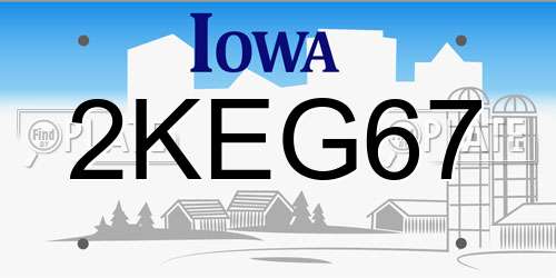 2KEG67 Iowa License Plate
