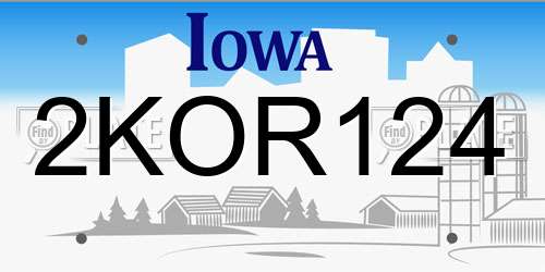 2KOR124 Iowa License Plate