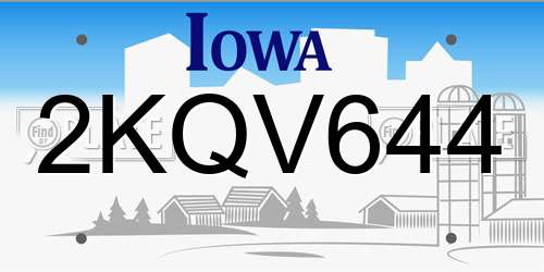 2KQV644 Iowa License Plate