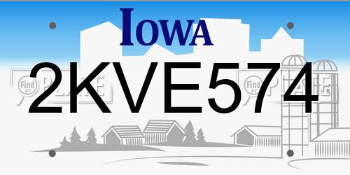 2KVE574 Iowa License Plate