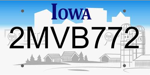 2MVB772 Iowa License Plate