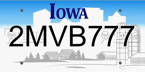 2MVB777 Iowa License Plate