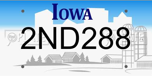 2ND288 Iowa License Plate