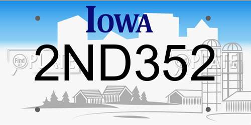 2ND352 Iowa License Plate