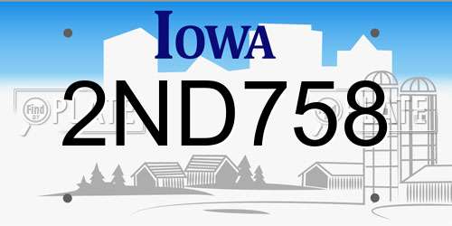 2ND758 Iowa License Plate