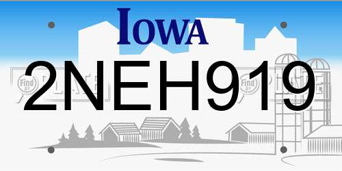 2NEH919 Iowa License Plate