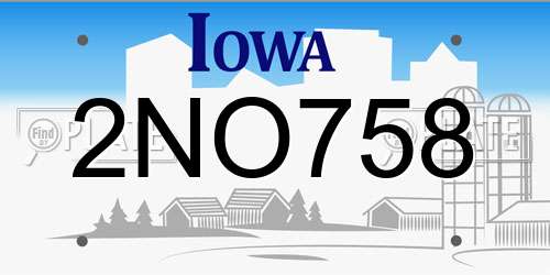 2NO758 Iowa License Plate