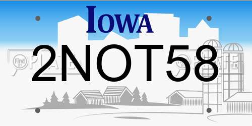 2NOT58 Iowa License Plate