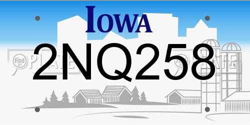 2NQ258 Iowa License Plate