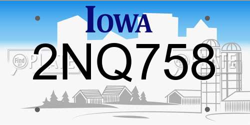 2NQ758 Iowa License Plate