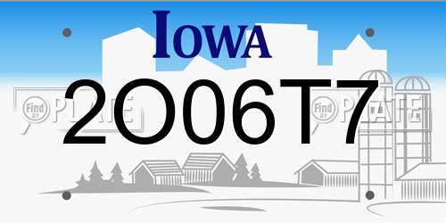 2O06T7 Iowa License Plate
