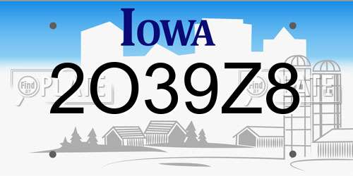 2O39Z8 Iowa License Plate