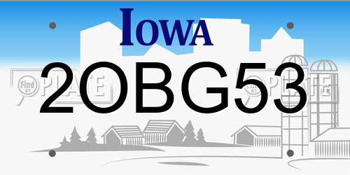 2OBG53 Iowa License Plate