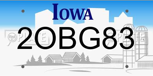 2OBG83 Iowa License Plate