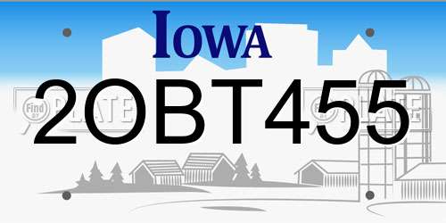 2OBT455 Iowa License Plate