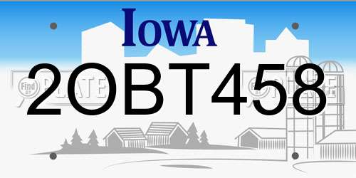 2OBT458 Iowa License Plate