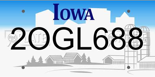 2OGL688 Iowa License Plate