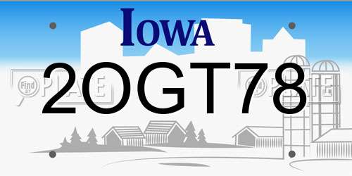 2OGT78 Iowa License Plate