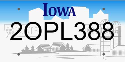 2OPL388 Iowa License Plate