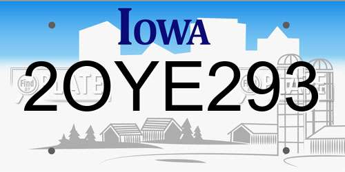 2OYE293 Iowa License Plate