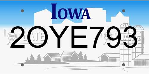 2OYE793 Iowa License Plate