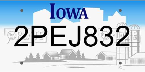 2PEJ832 Iowa License Plate
