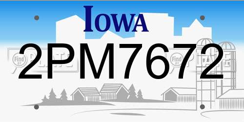 2PM7672 Iowa License Plate
