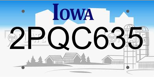 2PQC635 Iowa License Plate