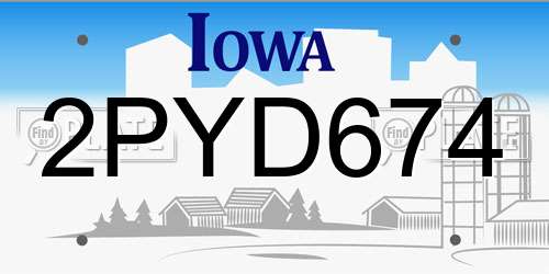 2PYD674 Iowa License Plate
