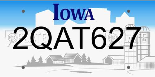 2QAT627 Iowa License Plate