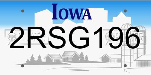 2RSG196 Iowa License Plate