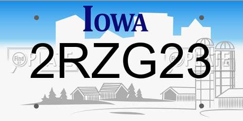 2RZG23 Iowa License Plate