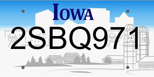 2SBQ971 Iowa License Plate