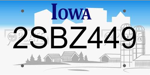 2SBZ449 Iowa License Plate