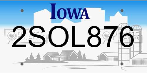 2SOL876 Iowa License Plate