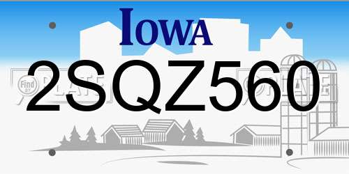 2SQZ560 Iowa License Plate