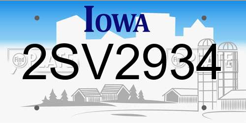 2SV2934 Iowa License Plate