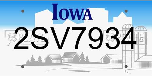 2SV7934 Iowa License Plate