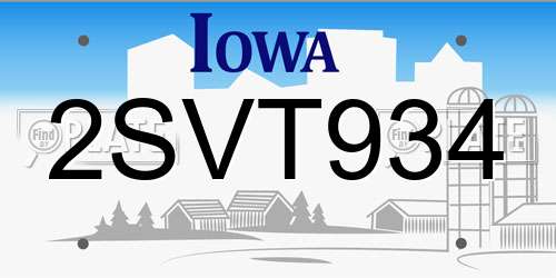 2SVT934 Iowa License Plate