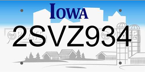 2SVZ934 Iowa License Plate