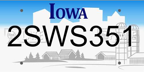 2SWS351 Iowa License Plate