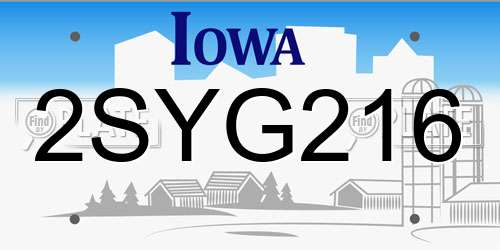 2SYG216 Iowa License Plate
