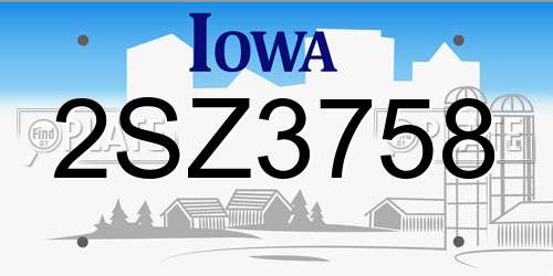 2SZ3758 Iowa License Plate